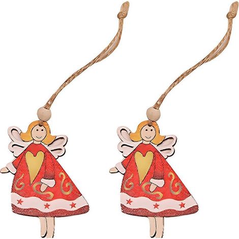 Handbemalte, natürliche Weihnachtsbaumkugeln aus Holz: Hängende Anhänger mit Weihnachtsmann, Engel, Schneemann und mehrfarbig (1/5)