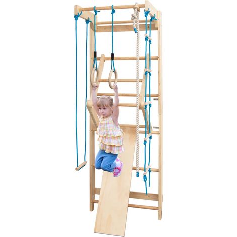 COSTWAY Escalera Sueca Barras de Pared 80x60x220cm Madera Espaldera para Gimnasio Fitness Casa Deportiva Carga hasta 100kg
