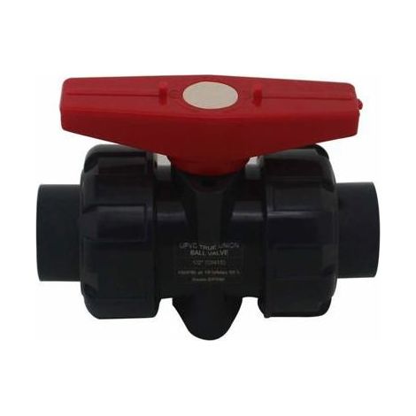 Vanne à boisseau sphérique PVC double union 25 mm - robinet à bille UPVC rouge/gris (1/5)
