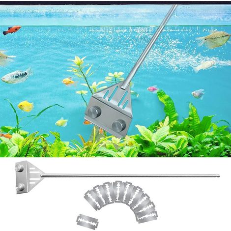 Grattoir à algues pour aquariums en verre, nettoyeur d'aquarium avec 10 lames de rechange et accessoires de nettoyage (1/4)