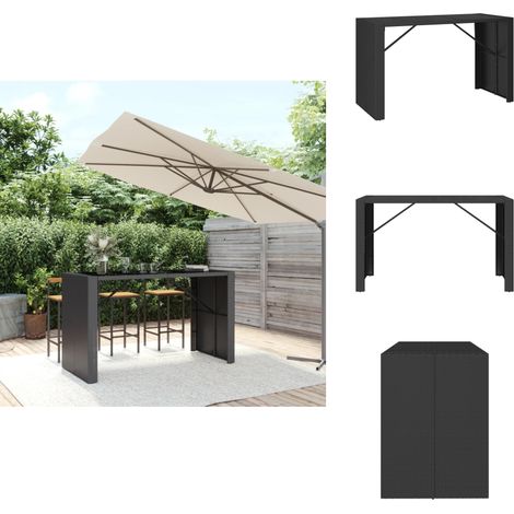 Bartisch mit Glasplatte Schwarz 185x80x110 cm Poly Rattan - Gartentisch - Outdoortisch - Bartisch - Poolpartytisch - Esszimmerset (1/5)
