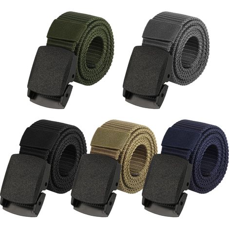 Lot de 5 ceintures de travail en toile de nylon ajustables avec boucle automatique pour sports militaires et loisirs, taille Web jusqu'à 114,3 cm (5 couleurs) (1/5)