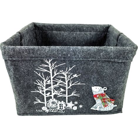 TrendLine Deko Korb Filz Weihnachten 36 x 28 x 23 cm grau Figur