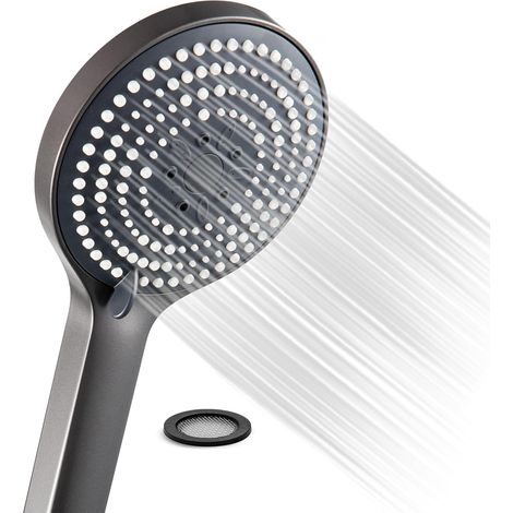 Pommeau de Douche,Douchette,Avec 6 modes de massage pulvérisation,Pommeau de Douche économie d'eau,Tête de Douche,Poire de Douche,Grande xxl(Φ130mm),Chrome Noir (1/5)
