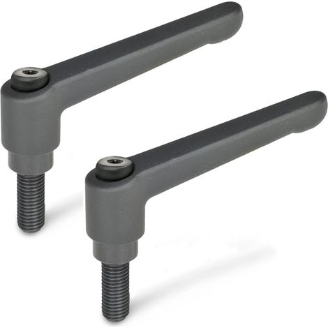 Leviers de serrage réglables avec douille filetée - GN 300-22-M3-10-SW  Vis acier bruni M3x10  Poignée zinc moulé sous pression noir, revêtement plastique  2 pièces (1/3)