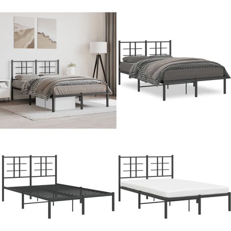 Bettgestell mit Kopfteil Metall Schwarz 120x190 cm - Metallbettfundament - Schwarzes Bettgestell - Boxspringrahmen - Einzelbett - Schlafraumgestaltung - Home & Living (1/5)