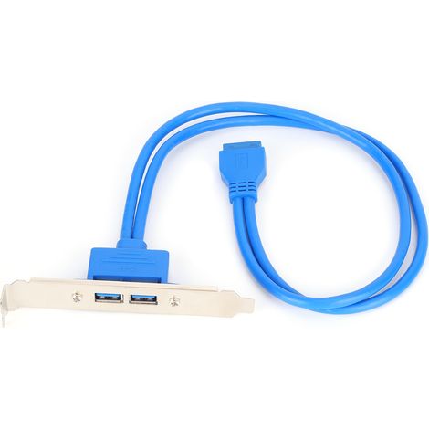Câble double USB à déflecteur, carte mère 19 broches vers double port A femelle, rallonge, support de panneau arrière, bleu (1/5)