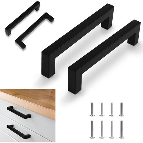 2pcs Poignée de Meuble Cuisine Noir Poignée Cuisine 128mm Poignée meuble Noir en Acier Inoxydable Pour Cuisine Porte d'armoire (1/4)