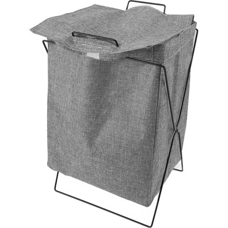 Panier à linge pliable rectangulaire avec armature métallique en X, grande capacité, gris S. (1/5)