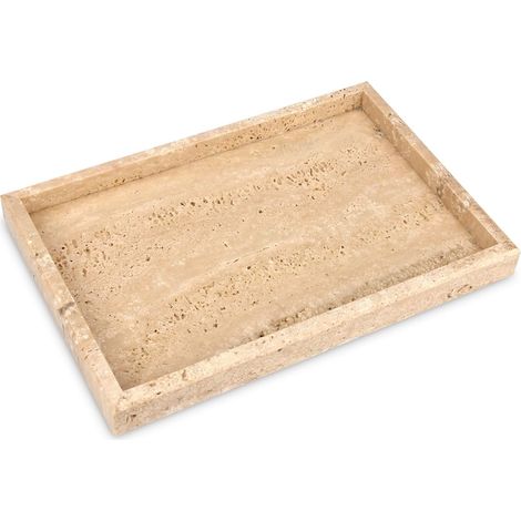 1 Plateau Marbre Naturel Travertin, Surface Lisse, Pour Cosmétiques Et Bijoux, Salle De Bain Et Cuisine