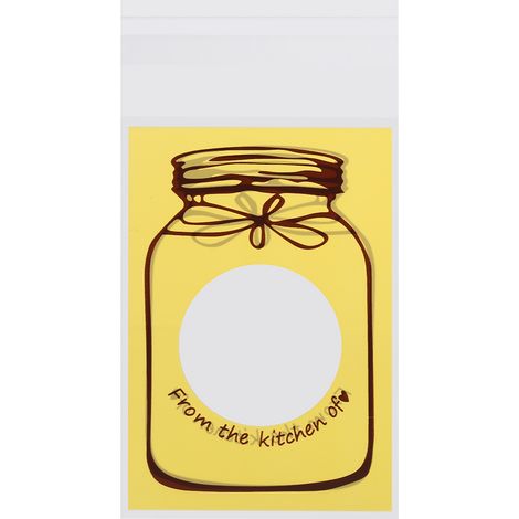 Lot de 100 sachets en plastique alimentaire avec motif bouteille et fenêtre, pour bonbons biscuits gâteaux, décoration mariage anniversaire, 10 x 7 cm, jaune