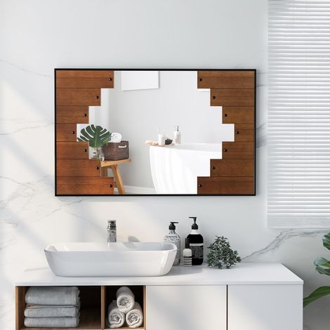 COSTWAY Specchio da Parete Rettangolare 66x100 cm, Specchio da Bagno con Cornice a Tastiera di Pianoforte, Gancio Bidirezionale, Specchio Moderno per Soggiorno Camera da Letto Ingresso (1/5)