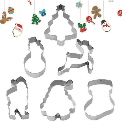 Serviettes de Noël - Emporte-pièces en acier inoxydable pour biscuits et décoration de gâteaux - rouge - Ensemble d'emporte-pièces - 6 pièces (1/5)