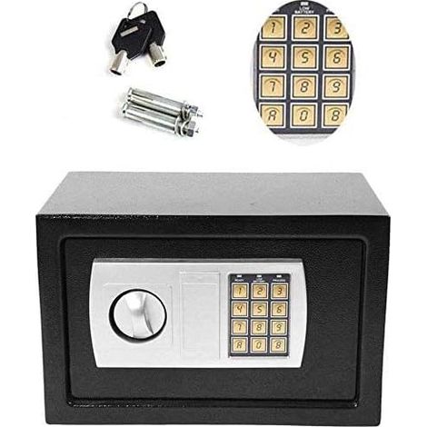Coffre-Fort - Coffre Fort Code - Coffre Fort a Clef, Petit Coffre Fort à Serrure Clavier électronique, Verrou à combinaison, Coffre Fort Mural Pour Hôtel, Bureau à Domicile, 4,6L -31 x 20 x 20 cm Noir