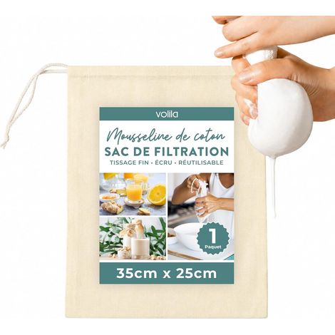 Etamine Alimentaire - 1 paquet (35 x 25cm) Sac passoire en Etamine non avec Cordon de Serrage - Cheesecloth pour Filtre Alimentaire les jus, le lait, le vin, le yaourt et le brassage maison (1/5)
