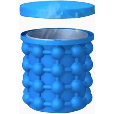 Refroidisseur à vin portable 2 en 1 - Seaux à glace en silicone - Double compartiment, 120 glaçons - Bleu (1/4)