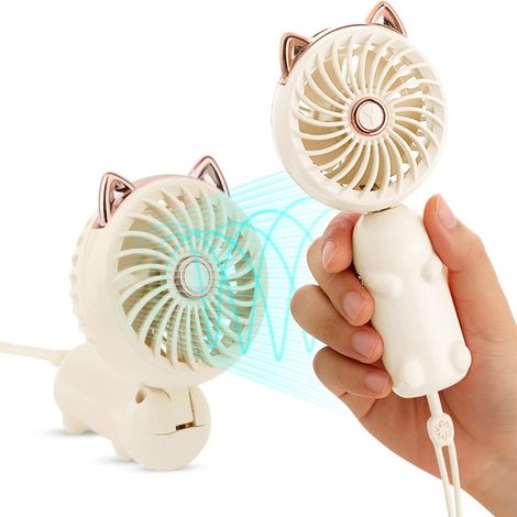 Filiyano-Ventilateur portable avec batterie rechargeable et 3 vitesses, mignon et électrique personnel pour filles, femmes et enfants (blanc) (1/3)