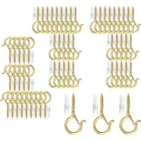Crochets de plafond à visser pour plantes suspendues, guirlandes lumineuses d'extérieur, pour terrasse, mur et plafond en bois, lot de 60, doré (1/5)