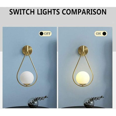 Applique murale LED dorée à angle réglable moderne intérieur industriel rétro applique murale élégant globe en métal abat-jour en verre applique murale salon couloir E27 (sans ampoule) (1/4)