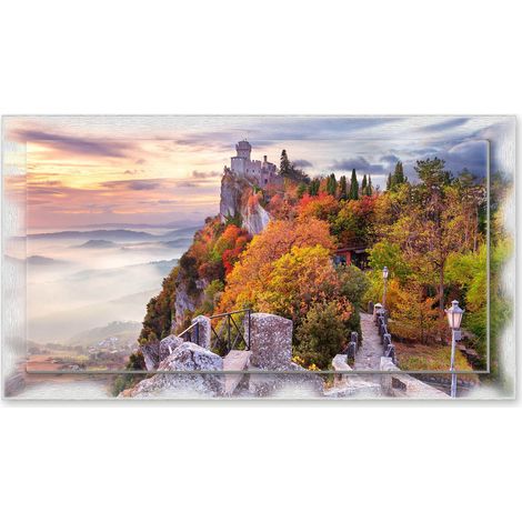 Lupia - Quadro moderno su Tela con Cornice stampata NEWEXT 75x135 cm, paesaggi localismi italiani, per casa soggiorno capezzale camera da letto hotel ufficio, RIMINI PANORAMA SAN MARINO (1/4)