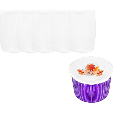Manchon de filtre pour panier d'écumoire de piscine, manchon de filtre élastique à mailles fines convenant à la plupart des piscines, paquet de 5, blanc. (1/4)