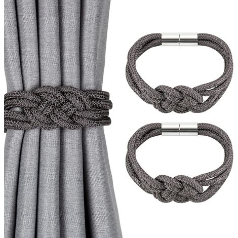 Embrasse Magnétique Pour Rideaux - 47 cm - Corde Tressée Polyester-Coton - Fixation Sans Perçage - Lot de 2 (1/5)
