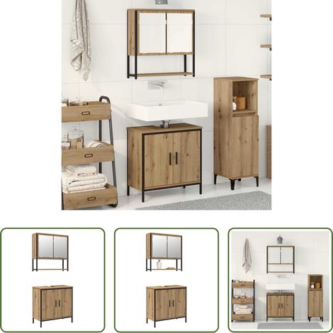 Spiegel - Badezimmermöbel-Set mit Regal mit Tür 2 pcs Braun Holzwerkstoff (1/5)
