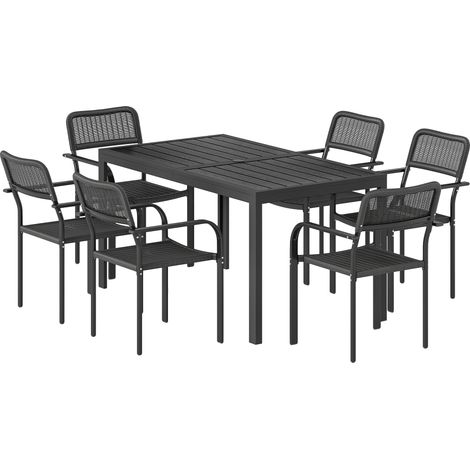 Outsunny Set Pranzo Esterno con Ombrellone, 6 Persone, Nero