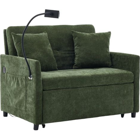 Canapé convertible compact en tissu vert avec port USB, support tablette et structure métal-bois, idéal petit espace, bureau ou studio CHICFURN (1/5)
