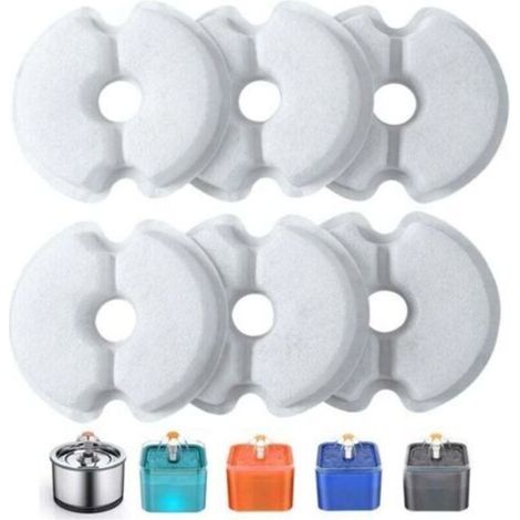 Filtre de Fontaine à Eau 6 Pièces, Filtres de Rechange pour Fontaine de Chat 2L & 2.5L/67oz &84 oz avec Charbon Actif & Résine conTriple Filtration (1/4)