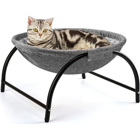 Hamac d'extérieur surélevé pour Chat avec Peluche Amovible et Lavable, hamac Debout pour l'intérieur et l'extérieur (Gris) (1/4)