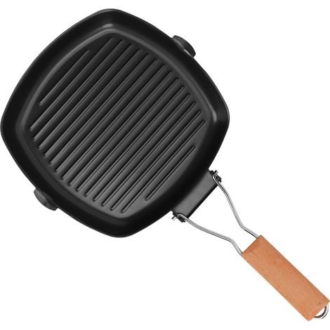 Poêle pliable antiadhésive et portable, résistante à la chaleur, avec manche en bois, idéale pour la cuisine, le camping et les repas (24 cm / 9,4 pouces). (1/5)