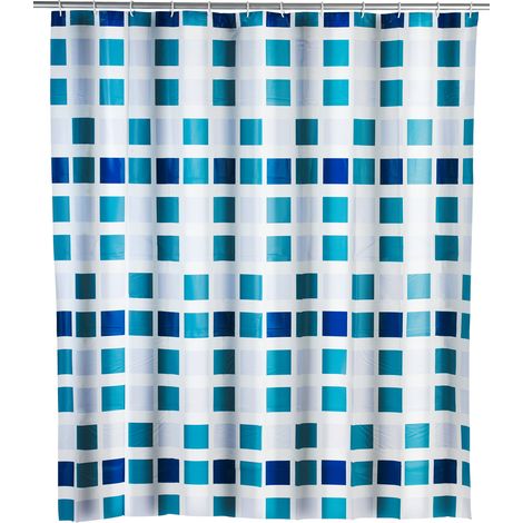 WENKO Duschvorhang Mosaik, 180 x 200 cm, Mehrfarbig, Polyethylen-Vinylacetat blau weiß (1/4)