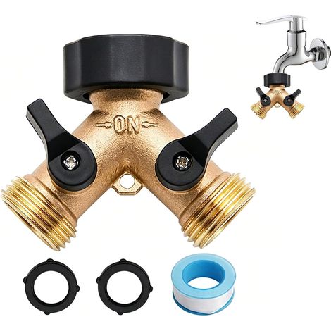 Robinet Double pour Machine à Laver en Laiton, Distributeur en Y 2-Voies avec Filetage de 3/4 Pouces, Idéal pour Connexion de Deux Appareils, Résistant à la Corrosion et Facile à Installer (1/5)