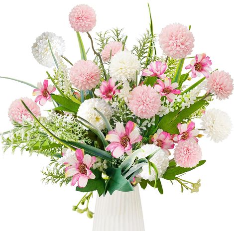 Fleurs artificielles comme de vraies fleurs artificielles pour le printemps, bouquet de fleurs artificielles en soie pour chambre, table, extérieur (rose blanc) (1/5)