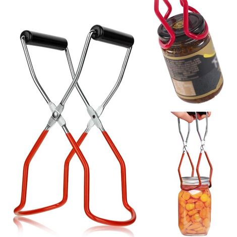 Pinces de Bocal,Clip Anti-Brûlure, Pince À Bocal, Pinces de Levage de Bocal en Conserve en Acier Inoxydable avec Poignée de Poignée Pour Bocaux à Conserves Chauds et Bocaux à Conserves (rouge)