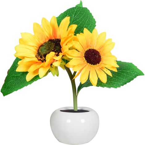 Lampe LED Fleur de Soleil en Pot - 9x9x20 cm - Lumière Douce - Cadeau Romantique pour Anniversaire et Décor d'Intérieur