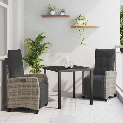 vidaXL Garten Essgruppe mit Kissen 3 pcs Grau Poly-Rattan (1/5)