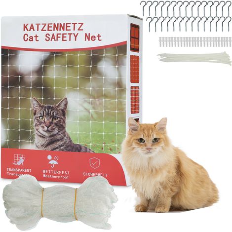 Randaco Katzennetz Balkonnetz Fensterschutzgitter Sicherheitsnetz mit Montagematerial und Befestigung Nylon 3x8m