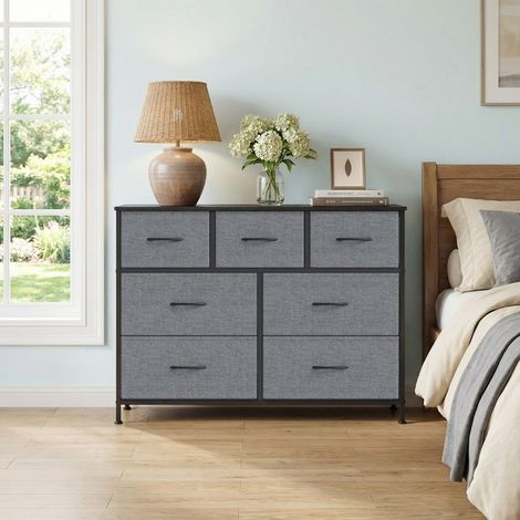 Commode, 7 Tiroirs en Tissu Non-tissé, pour Chambre, Gris (1/5)