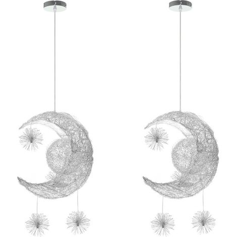 LED Suspension Luminaire Moderne Lustre Lune Étoiles Lumière Plafonnier avec 5 Ampoules Ø32CM Lumière Blanche Froide - 2Pcs (1/5)