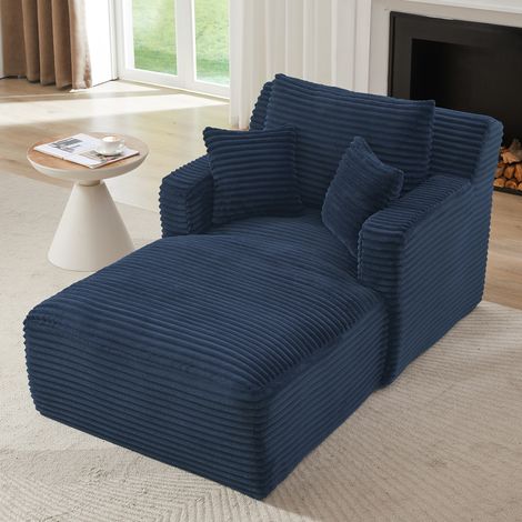 Chaise longue de terciopelo acanalado azul, sillón relax sin montaje, 166 x 100 x 82 cm DESVIAE (1/5)