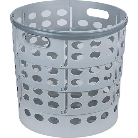 Panier à linge pliable gris avec poignée et design ajouré convient pour ranger vêtements et jouets dans la salle de bain et la chambre. (1/5)