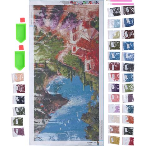 Peinture Diamant Rond Paysage Toile DIY Déco Murale Maison Cadre Perles Strass Art (1/5)