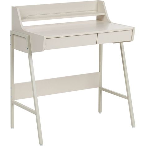 Office Desk Light Beige MDF Top Steel Frame 77 x 46 cm Shelf 2 Drawers Minimalist Style BROXTON (1/5)