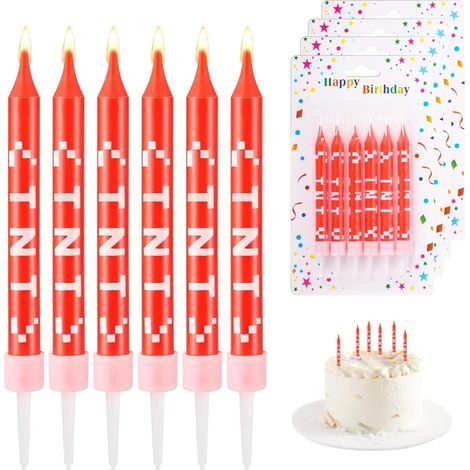24 bougies pixel rouges et blanches pour gâteau d'anniversaire, thème TNT, décoration pour gâteau de mariage ou de remise de diplôme. (1/5)