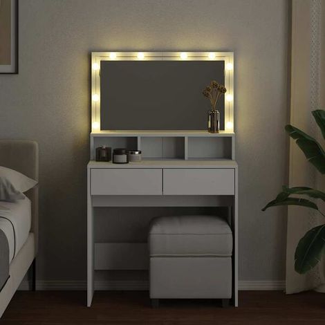 Coiffeuse Blanche avec Miroir LED Intégré, Table de Maquillage 80x41x134.5 cm, Meuble de Toilette Moderne avec Rangement pour Chambre (1/5)