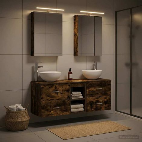 vidaXL Bathroom Furniture Set 5 pcs Smoked Oak (1/5)
