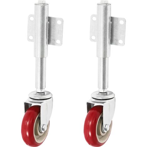 Lot de 2 roulettes de portail à ressort - 100 mm - Charge maximale : 150 kg - Pivotantes à 360° - En caoutchouc - Pour portails en bois, portes de jardin, clôtures, fermes - Universel (1/5)