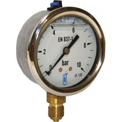 Ölbadmanometer Edelstahl - vertikaler Anschluss 8x13 - Zifferblatt Ø63mm 0 bis 6 bar